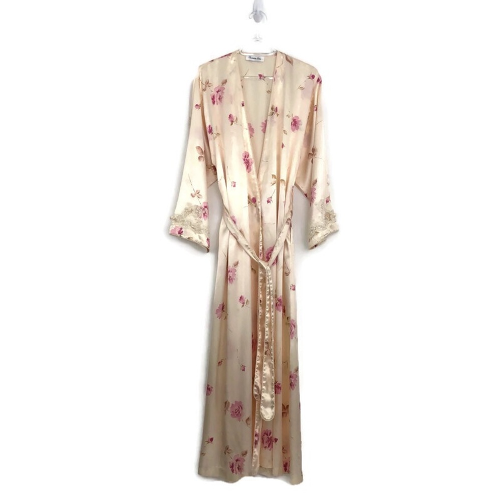 Vintage Christian Dior Long Robe Pink Cream Floral